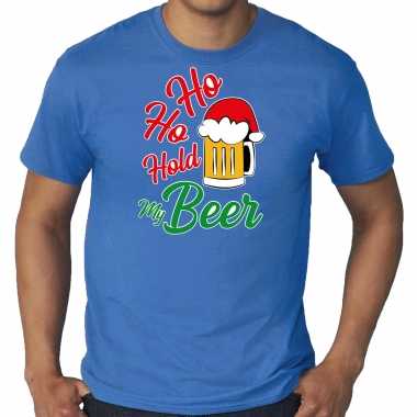 Blauw kerstrui / kerstkleding ho ho hold my beer heren grote maten