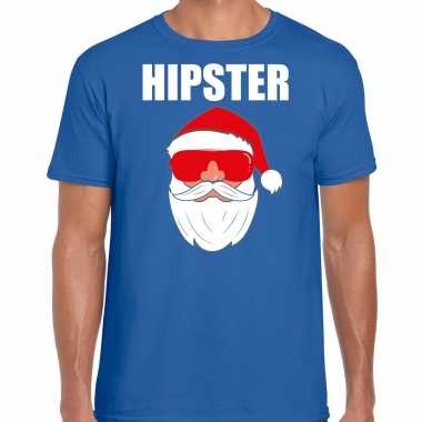Blauw kersttrui / kerstkleding hipster heren kerstman zonnebril