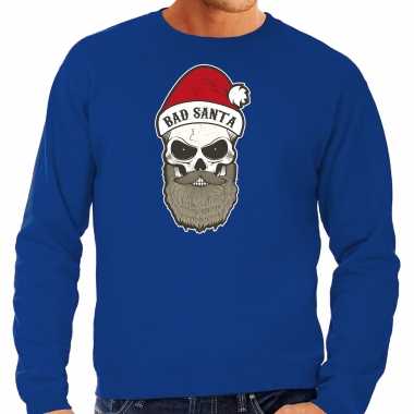 Blauwe kersttrui / kerstkleding bad santa heren