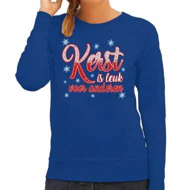 Blauwe kersttrui / kerstkleding kerst is leuk anderen dames