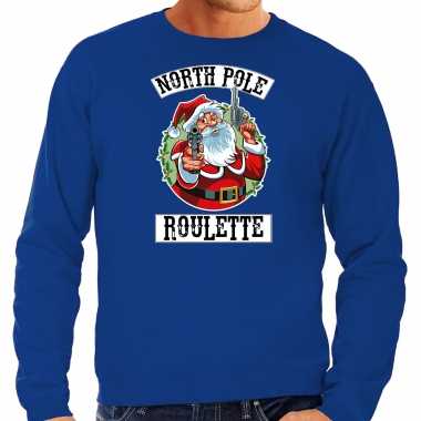 Blauwe kersttrui / kerstkleding northpole roulette heren
