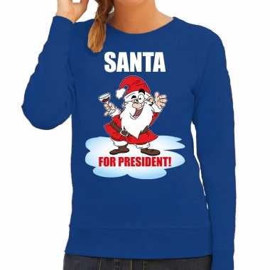 Blauwe kersttrui / kerstkleding santa for president dames
