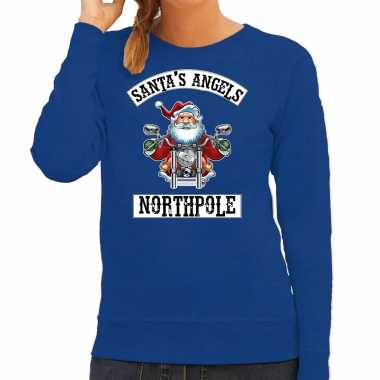 Blauwe kersttrui / kerstkleding santas angels northpole dames