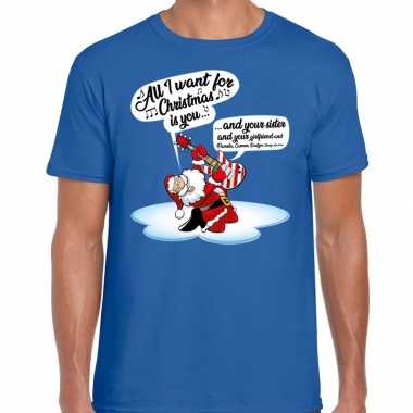 Fout kerstborrel trui / fout kerst t trui zingende kerstman gitaar blauw heren