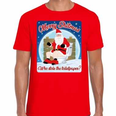 Fout kerstborrel trui / kersttrui merry shitmas rood heren