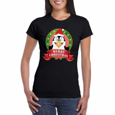 Fout kerstmis trui zwart pinguin print dames