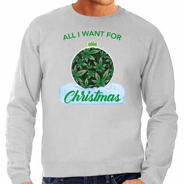 Grijze kersttrui / kerstkleding all i want for christmas heren wiet kerstbal