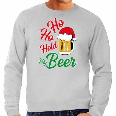 Grijze kersttrui / kerstkleding ho ho hold my beer heren grote maten