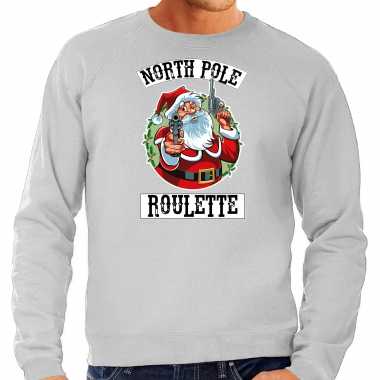 Grijze kersttrui / kerstkleding northpole roulette heren grote maten