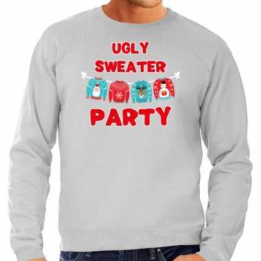 Grijze kersttrui / kerstkleding ugly sweater party heren