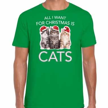 Groen kerstrui/ kerstkleding all i want for christmas is cats heren