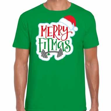 Groen kerstrui/ kerstkleding merry fitmas heren