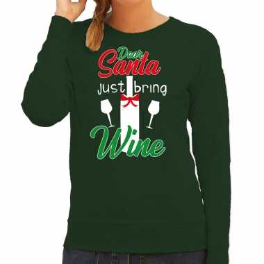 Groene kersttrui / kerstkleding dear santa just bring wine dames