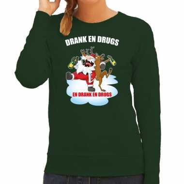 Groene kersttrui / kerstkleding drank drugs dames