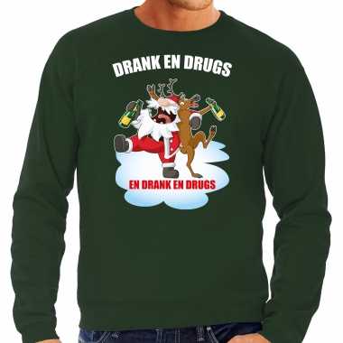 Groene kersttrui / kerstkleding drank drugs heren