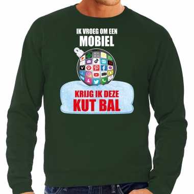 Groene kersttrui / kerstkleding ik vroeg om een mobiel krijg ik deze kut bal heren social media kerstbal