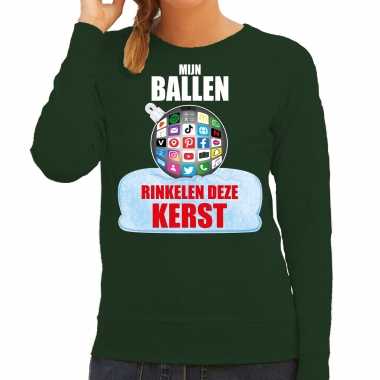 Groene kersttrui / kerstkleding mijn ballen rinkelen deze kerst dames social media kerstbal