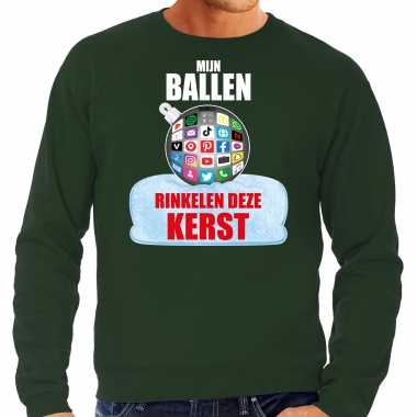 Groene kersttrui / kerstkleding mijn ballen rinkelen deze kerst heren social media kerstbal