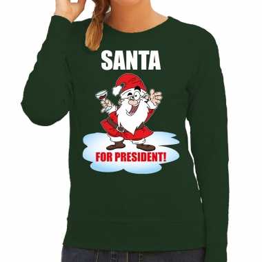Groene kersttrui / kerstkleding santa for president dames
