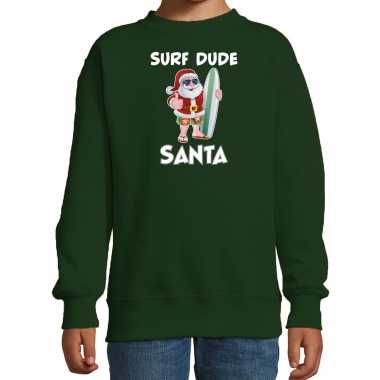 Groene kersttrui / kerstkleding surf dude santa kinderen