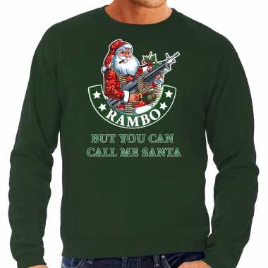 Groene lelijke kersttrui / kerstkleding rambo but you can call me santa heren grote maten