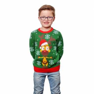 Groene lelijke kersttrui rendier kids