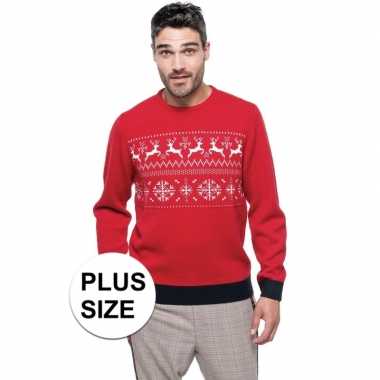 Grote maat rood/witte lelijke/lelijke gebreide kersttrui noorse print