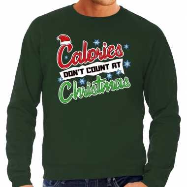 Grote maten lelijke kerstborrel trui / kersttrui calories don't count at christmas groen heren