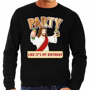 Grote maten lelijke kerstborrel trui / kersttrui party jezus zwart heren