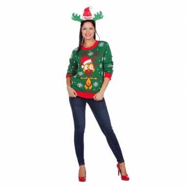 Lelijke groene kersttrui rendier dames