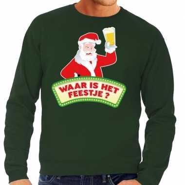 Lelijke kerst sweater groen dronken kerstman bier heren