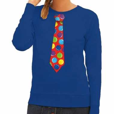 Lelijke kerst sweater kerstballen stropdas blauw dames