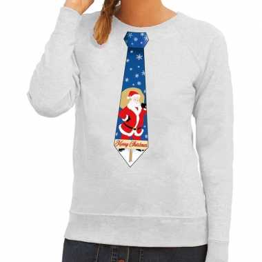 Lelijke kerst sweater kerstman stropdas grijs dames