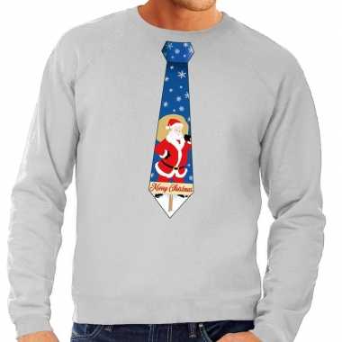 Lelijke kerst sweater kerstman stropdas grijs heren