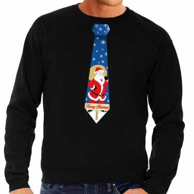 Lelijke kerst sweater kerstman stropdas zwart heren