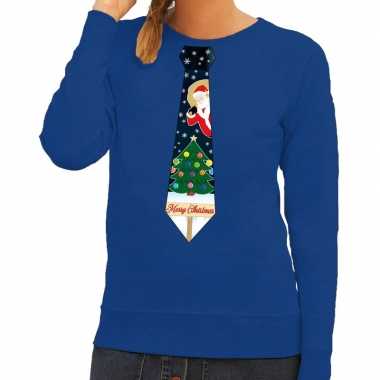 Lelijke kerst sweater kerstmis stropdas blauw dames
