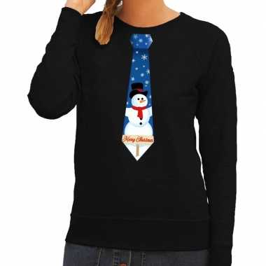 Lelijke kerst sweater sneeuwpop stropdas zwart dames