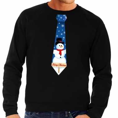 Lelijke kerst sweater sneeuwpop stropdas zwart heren