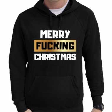 Lelijke kerstborrel hoodie merry fucking christmas zwart heren