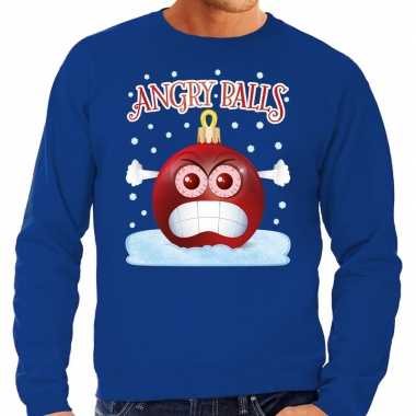 Lelijke kerstborrel sweater / kersttrui angry balls blauw heren