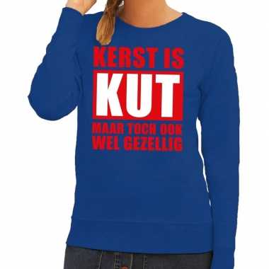 Lelijke kerstborrel trui blauw kerst is kut maar ook gezellig blauw d
