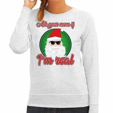 Lelijke kerstborrel trui / kersttrui ask your mom grijs dames
