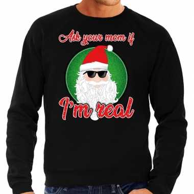 Lelijke kerstborrel trui / kersttrui ask your mom zwart heren
