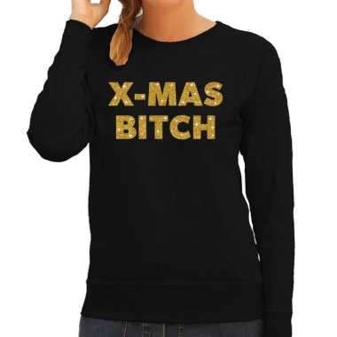 Lelijke kerstborrel trui / kersttrui christmas bitch goud / zwart dames