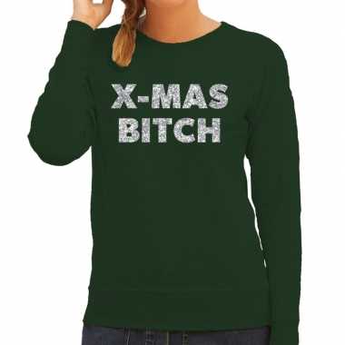 Lelijke kerstborrel trui / kersttrui christmas bitch zilver / groen dames