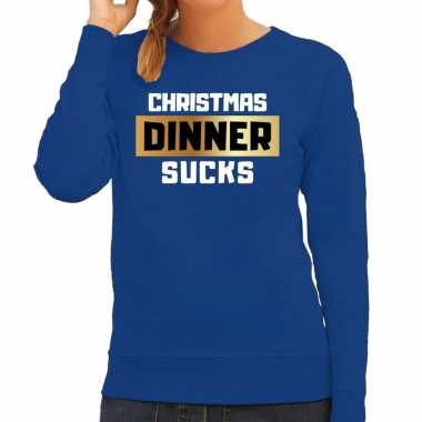 Lelijke kerstborrel trui / kersttrui christmas dinner sucks blauw dames