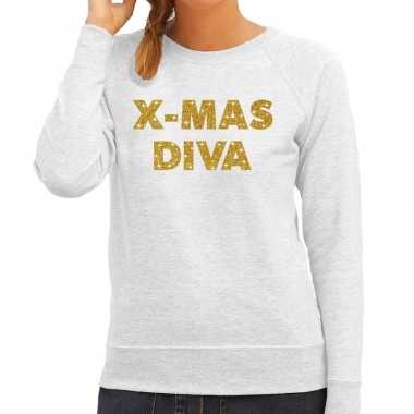 Lelijke kerstborrel trui / kersttrui christmas diva goud / grijs dames