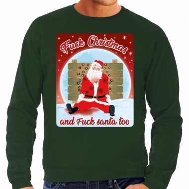 Lelijke kerstborrel trui / kersttrui fuck christmas and fuck santa too groen heren