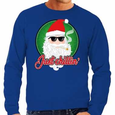 Lelijke kerstborrel trui / kersttrui just chillin blauw heren