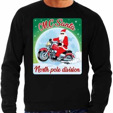 Lelijke kerstborrel trui / kersttrui mc santa moterrijders zwart heren